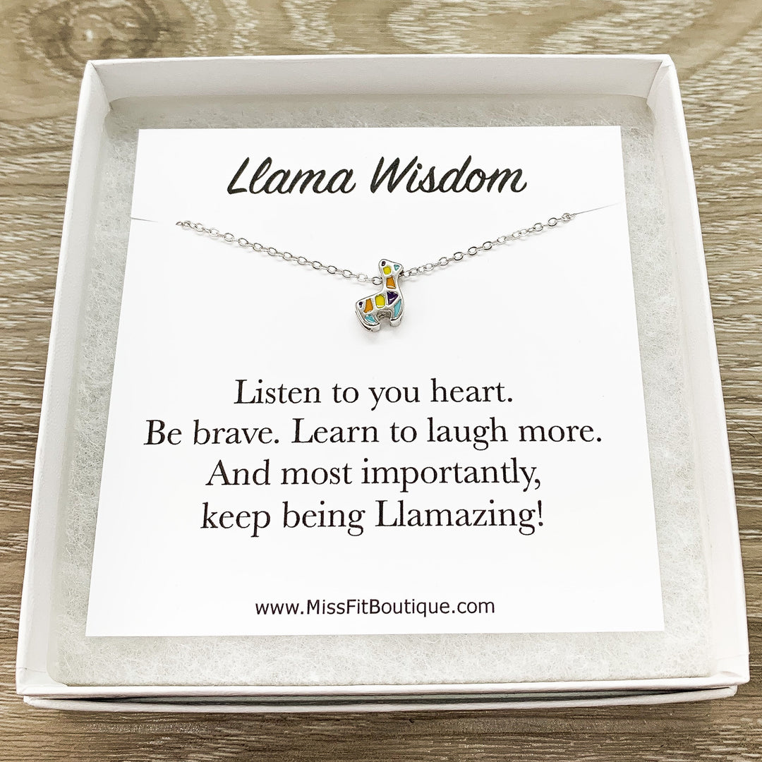 Tiny Llama Necklace, Colorful Animal Pendant, Sterling Silver Jewelry, Alpaca Jewelry, Cute Pet Necklace, Gift for Young Girl, Llamazing
