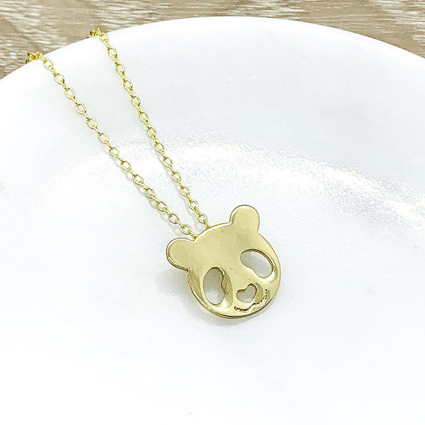 Panda Necklace Gold, Panda Head Pendant, Wild Animal Necklace, Animal Lover Gift, Gift for Little Girl, Zoo Jewelry, Birthday Gift for Her