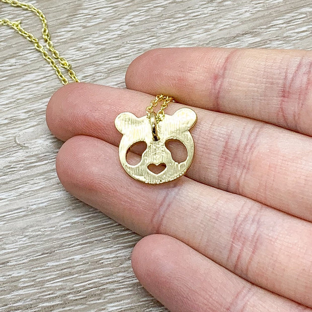 Panda Necklace Gold, Panda Head Pendant, Wild Animal Necklace, Animal Lover Gift, Gift for Little Girl, Zoo Jewelry, Birthday Gift for Her