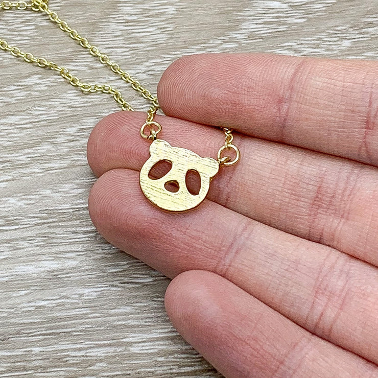 Tiny Panda Necklace Gold, Panda Head Pendant, Wild Animal Necklace, Animal Lover Gift, Gift for Little Girl, Zoo Jewelry, Birthday Gift