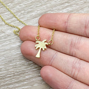 Gold Palm Tree Necklace, Dainty Necklace, Mini Charm Necklace, California Necklace, Beach Jewelry, Gift for Her, Tropical Pendant