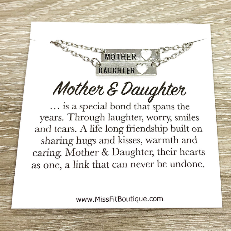 Mother and Daughter Necklace with Gift Box, Bar with Heart Necklaces, Two Balance Bar Pendants, Every Day Necklace, Gift for Daughter