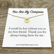 You Are My Compass Necklace with Personalized Card, Tiny Gold Compass Pendant, Friendship Necklace, Friend Birthday Gift, Gift for Bestie