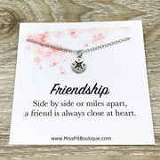 Compass Charm Necklace, Long Distance Friendship Card, Gift for Best Friend, Compass Jewelry, Bestie Gifts, Gift Exchange for Her