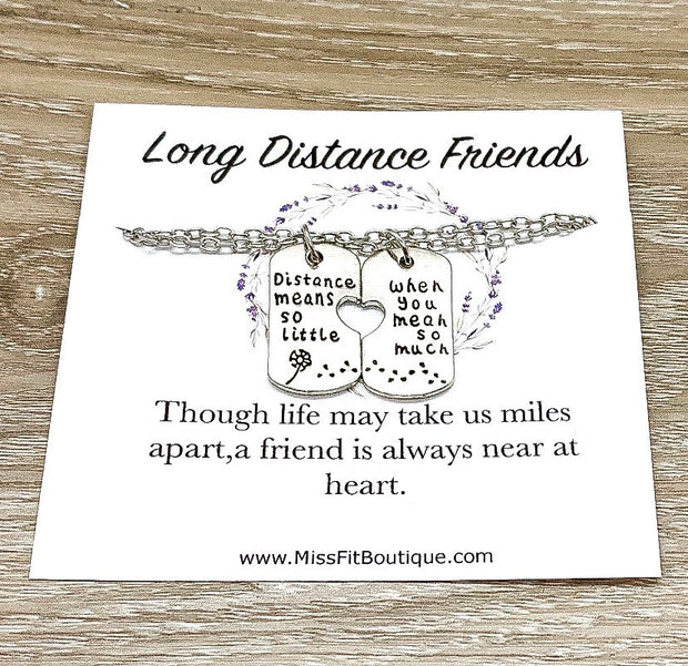 Long Distance Friends Gift Set for 2, Sentimental Matching Necklace, Distance Means So Little Quote, Friendship Gifts, Gift for Best Friend