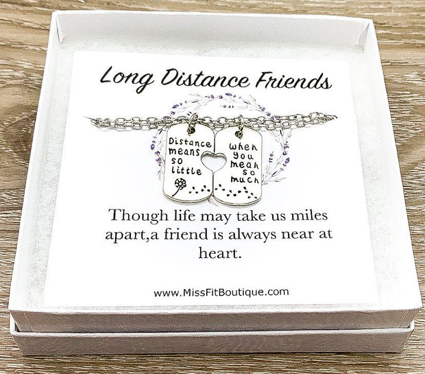 Long Distance Friends Gift Set for 2, Sentimental Matching Necklace, Distance Means So Little Quote, Friendship Gifts, Gift for Best Friend