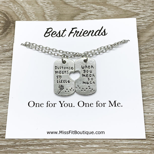 Friendship Matching Necklace Set for 2, Distance Means So Little Quote, Friendship Gifts, Gift for Best Friend, Bestie Gift, Going Away Gift