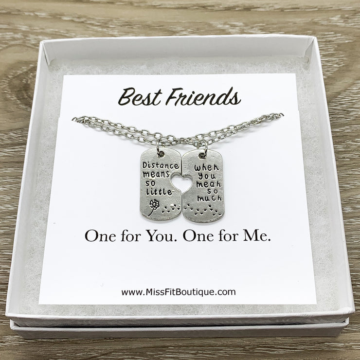 Friendship Matching Necklace Set for 2, Distance Means So Little Quote, Friendship Gifts, Gift for Best Friend, Bestie Gift, Going Away Gift
