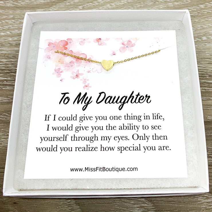 Sentimental Card, Tiny Heart Necklace, Dear Daughter Gift, Gift from Mom, Simple Reminder Gift, Going Away Gift