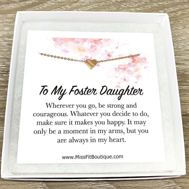 Sentimental Card, Tiny Heart Necklace, Foster Daughter Gift, Gift from Foster Mom, Simple Reminder Gift, Going Away Gift