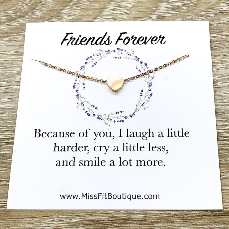 Friends Forever Card, Tiny Heart Necklace, Simple Reminder Gift, Gift for Bestie, Gift for Best Friend, Sister Gift, Thinking of You