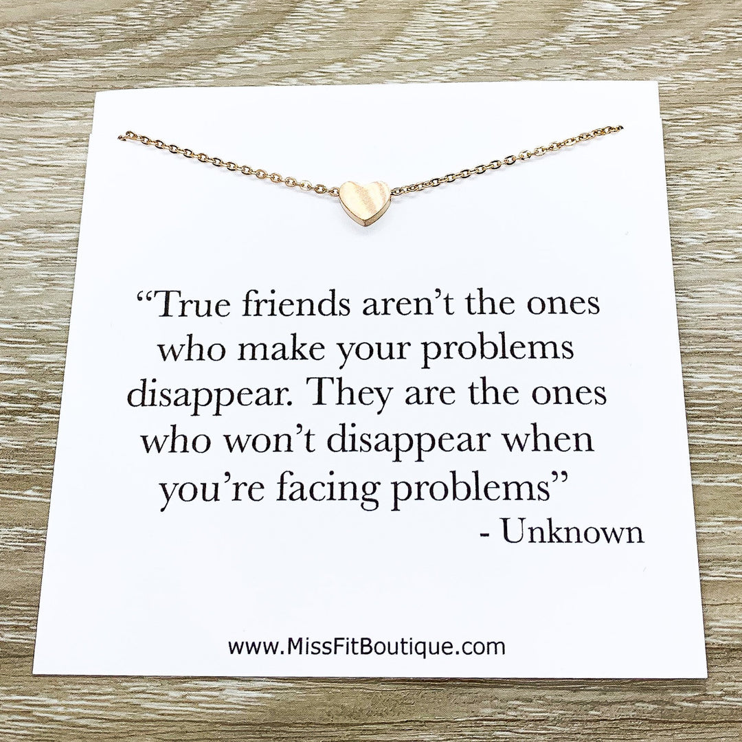 True Friends Quote Card, Tiny Heart Necklace, Simple Reminder Gift, Gift for Bestie, Gift for Best Friend, Sister Gift, Thinking of You