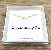 Grandmother of Two Necklace with Gift Box, Multiple Hearts Necklace, 2 Heart Pendants, Gift for Grandma from Grandkids, Gift for Nana