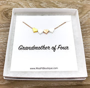 Grandmother of Four Gift, 4 Hearts Necklace with Personalized Card, Grandma Necklace, Gift for Mom, Gift from Granddaughters, Generations