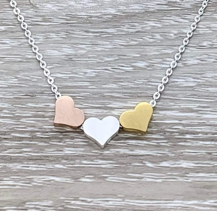 True Friendship Quote Necklace, 3 Hearts Pendant Necklace, BFF Necklace, Gift for Best Friend, Personalized Message Card, Birthday