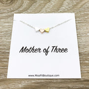 Mother of 3, Tiny Three Hearts Necklace with Card, Gift from Daughters, Mommy Necklace, Birthday Gift, Gift from Kids