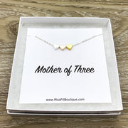 Mother of 3, Tiny Three Hearts Necklace with Card, Gift from Daughters, Mommy Necklace, Birthday Gift, Gift from Kids