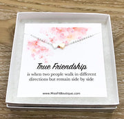 True Friendship Quote Necklace, 2, 3 or 4 Hearts Pendant Necklace, BFF Necklace, Gift for Best Friend, Personalized Message Card, Birthday