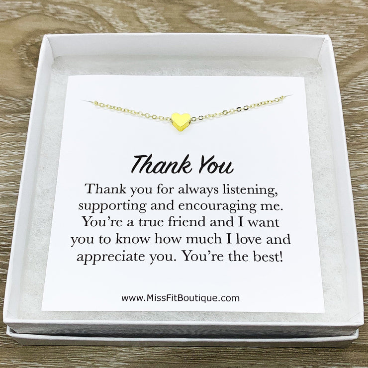 Thank You Friendship Card, Tiny Heart Pendant Necklace, Thankful Quote, Grateful Gift, Friend Gift, Simple Reminder Jewelry, Thinking of You