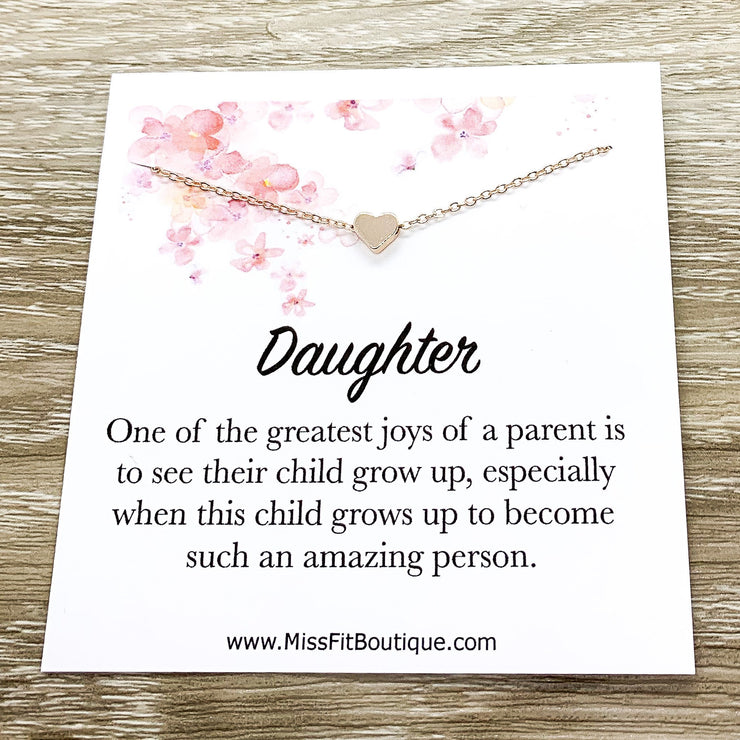 Daughter Necklace,Tiny Heart Necklace with Card, Dainty Jewelry, Gift from Mom, Mother Daughter Jewelry, Birthday Gift, Grad Gift