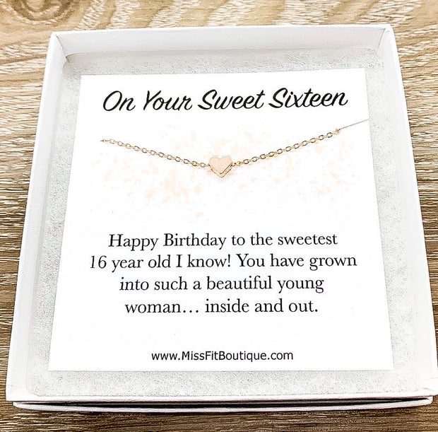 Sweet Sixteen Jewelry, Daughter Necklace, Tiny Heart Necklace, Birthday Gift, Dainty Jewelry, Gift from Mom, Gift for Niece, Sweet 16 Gift