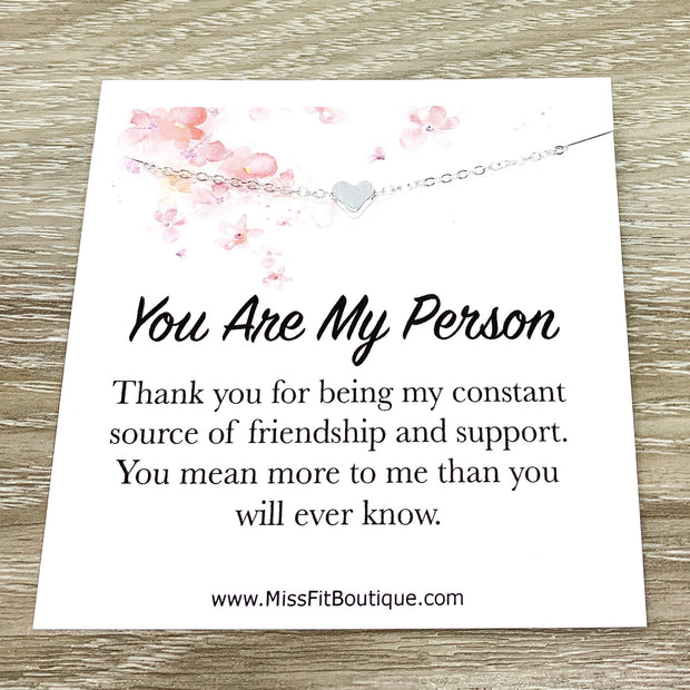 You Are My Person, Friendship Card, Tiny Heart Pendant Necklace, Thankful Quote, Grateful Gift, Simple Reminder Jewelry, Thinking of You