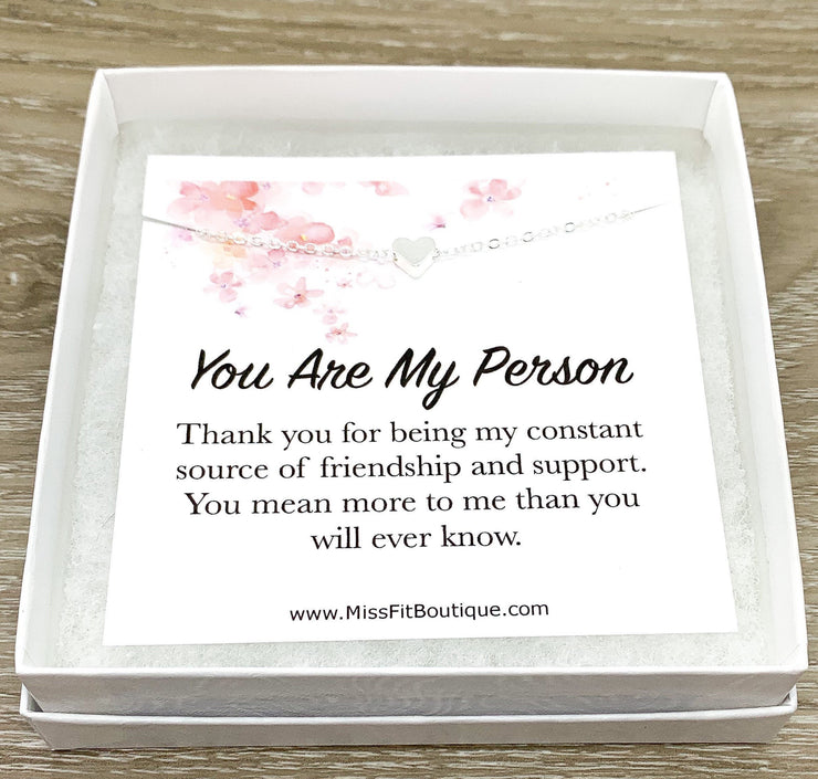 You Are My Person, Friendship Card, Tiny Heart Pendant Necklace, Thankful Quote, Grateful Gift, Simple Reminder Jewelry, Thinking of You
