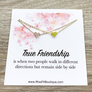 True Friendship Quote, Tiny Heart Pendant Necklace Set for 2, Matching Necklaces, Best Friend Gift, Gift for Friend, Simple Reminders