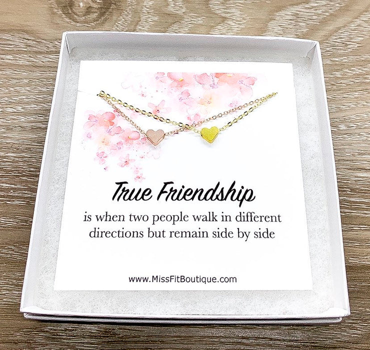 True Friendship Quote, Tiny Heart Pendant Necklace Set for 2, Matching Necklaces, Best Friend Gift, Gift for Friend, Simple Reminders