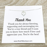 Thank You Friendship Card, Infinity Heart Pendant Necklace, Thankful Quote, Grateful Gift, Friend Gift, Simple Reminder, Thinking of You
