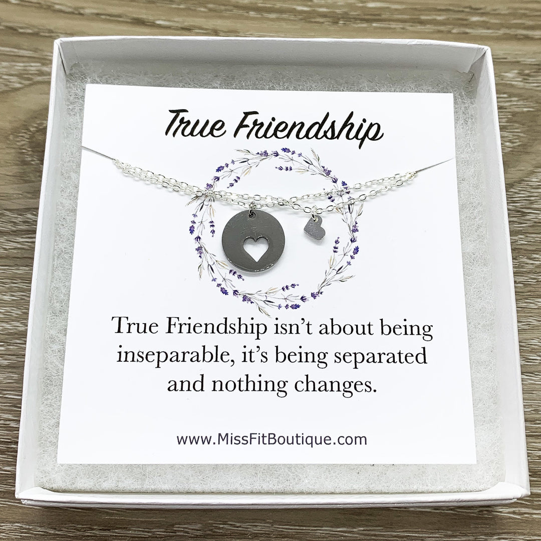 Heart Necklace Set for 2, Friendship Necklaces, Friends Forever Quote, Bestie Gift, Shareable Necklaces, Birthday Gift, Long Distance Friend