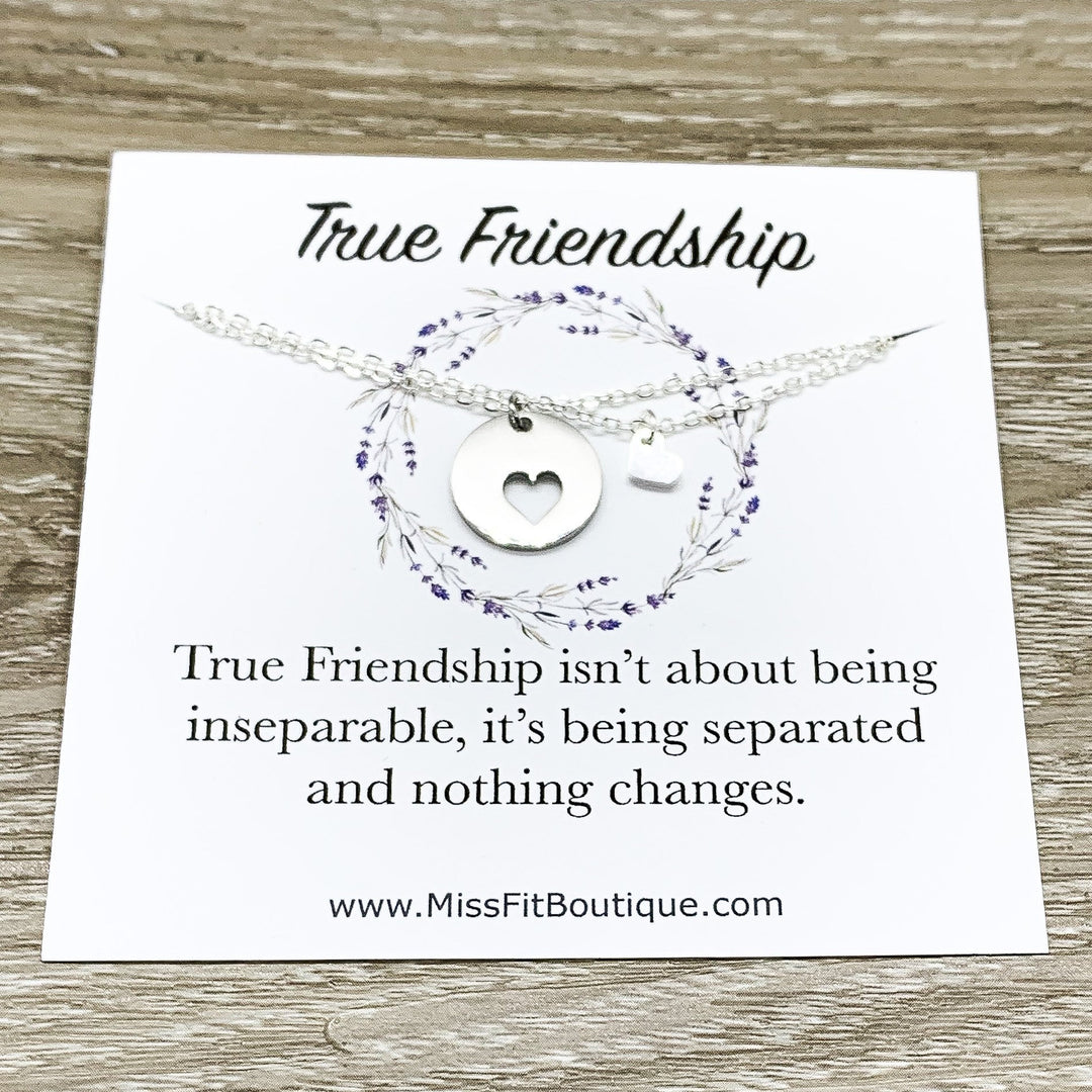 Heart Necklace Set for 2, Friendship Necklaces, Friends Forever Quote, Bestie Gift, Shareable Necklaces, Birthday Gift, Long Distance Friend