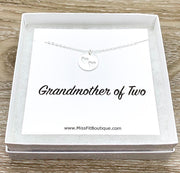Grandmother of 2 Gift, Silver Heart Necklace, Gift for Grandma, 2 Hearts Cutout Pendant, Gift for Nana from Kids, Grandma Birthday Gift