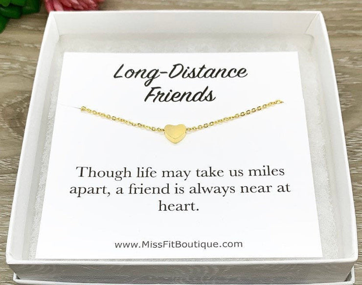 Long Distance Friends Gift, Dainty Heart Necklace, Friendship Gifts, Necklace Quote Card, Meaningful Jewelry, Gift for Best Friend