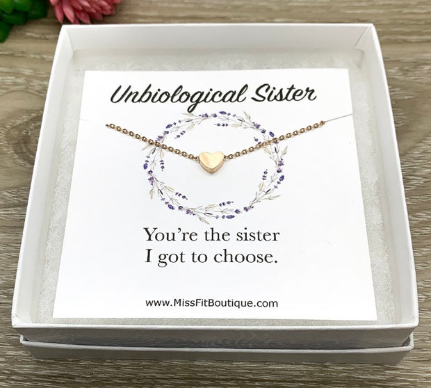 Personalized Necklace with Card, Unbiological Sister Gift, Tiny Heart Necklace, Sister-in-Law Gift, Sister I Got To Choose, Minimal