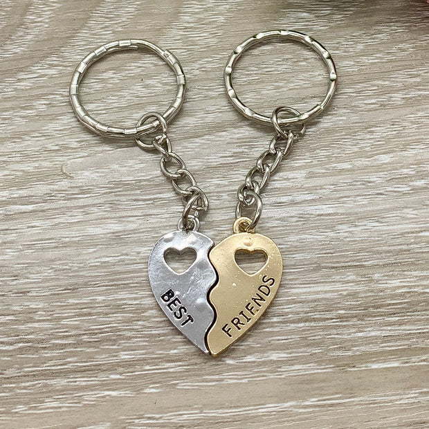 Best Friends Split Heart Charms, Keychain Set for 2, Shareable Gifts, Matching Keychains, Gift for Her, Uplifting Gifts