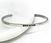 Breathe Cuff Bangle Bracelet, Fearless Gift, Gift for Friend, Thin Mantra Bracelet Silver, Minimalist Bracelet, Friendship Jewelry, Inspire