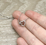 Sister Necklace, Dainty 2 Heart Necklace, Connected by the Heart Quote, Gift for Sister, Sorority Jewelry, Holiday Gift from Sister