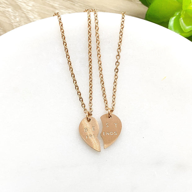 Split Hearts Necklace, Matching Friendship Necklace Set for 2, Half Heart Pendants, Best Friends Gift, Tweens BFF Gift