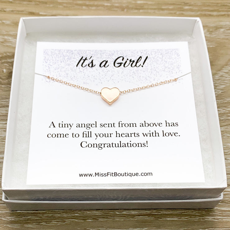 It’s a Girl Card, Gift for New Mom, Heart Pendant Necklace, Mother Jewelry, Motherhood, Baby Shower Gift, New Mommy Gift from Friend