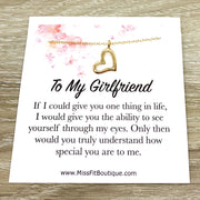 Girlfriend Gift, Dainty Heart Necklace, Anniversary Gift, Gift from Boyfriend, Heartfelt Card, Sentimental Gift, Girlfriend Birthday Gift