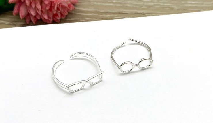 Eyeglass Ring Silver, Glasses Ring, Nerdy Ring, Statement Ring, Dainty Spectacles Ring, Adjustable Ring, Cute Rings, Book Lover Gift