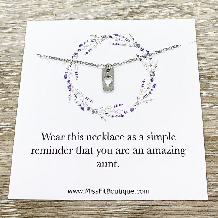 Amazing Aunt Gift, Personalized Necklace with Card, Tiny Heart Pendant, Gift for Favorite Aunt, Birthday Gift from Niece, Simple Reminder