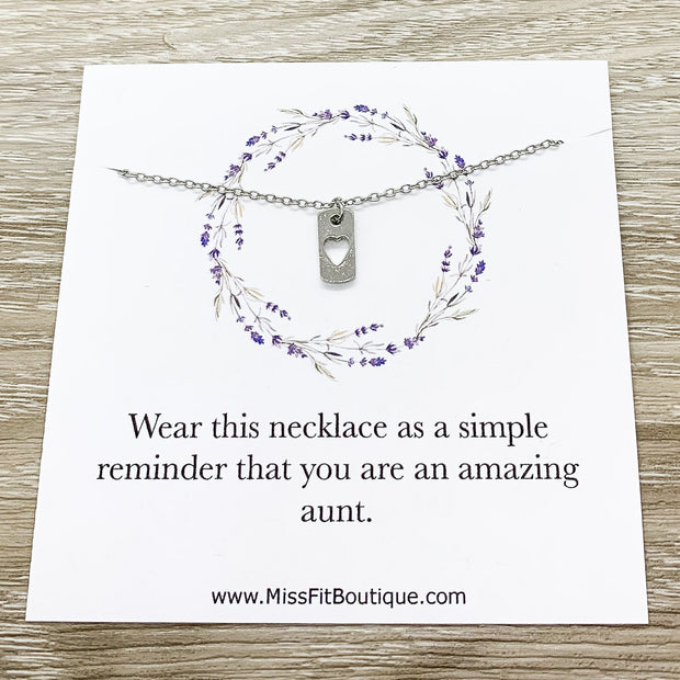 Amazing Aunt Gift, Personalized Necklace with Card, Tiny Heart Pendant, Gift for Favorite Aunt, Birthday Gift from Niece, Simple Reminder
