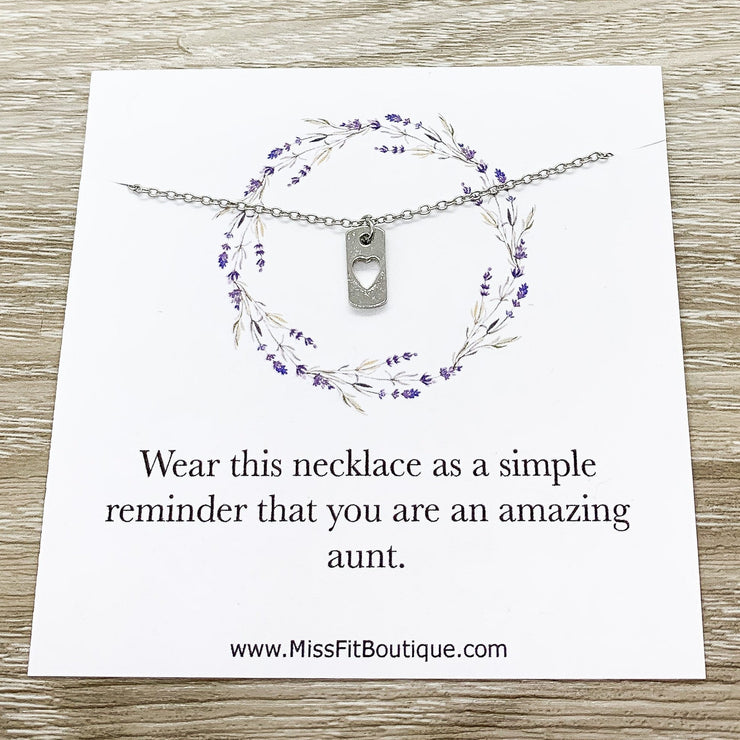 Amazing Aunt Gift, Personalized Necklace with Card, Tiny Heart Pendant, Gift for Favorite Aunt, Birthday Gift from Niece, Simple Reminder