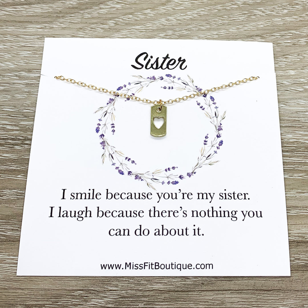 Sisters Necklace, Tiny Heart Dog Tag Pendants, Big Sister Gift, Dainty Necklace, Little Sister Gift, Gift for Sister, Simple Reminder Gift
