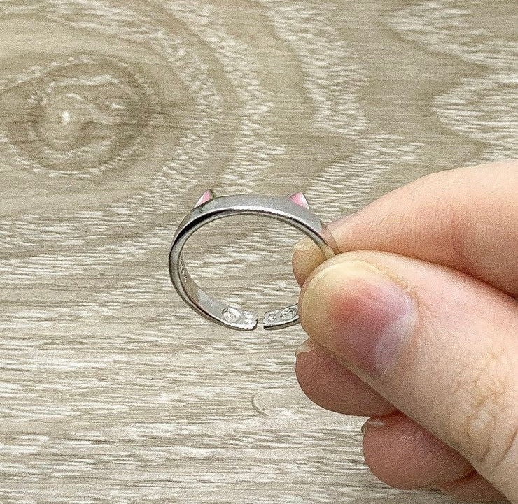 Cat Ears Ring, Sterling Silver Cat Jewelry, Cat Lover Gift, Promise Ring, Simple Statement Ring, Dainty Jewelry, Crazy Cat Lady Gift