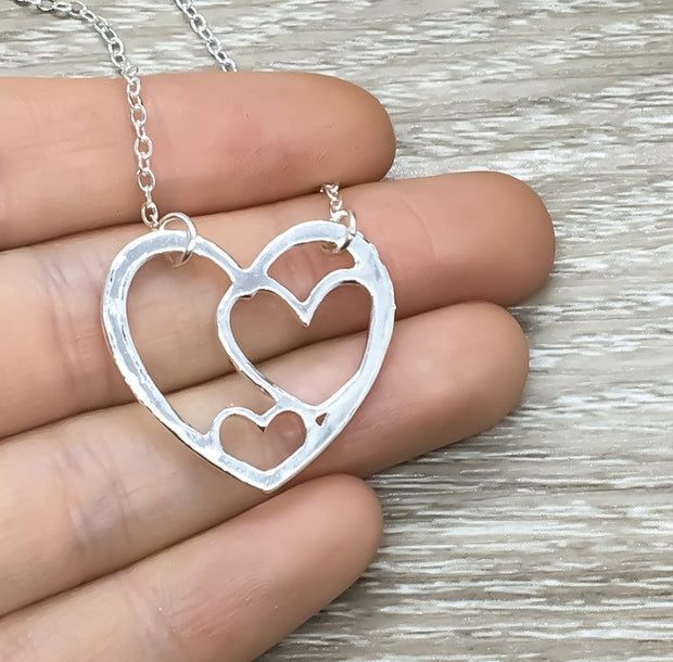Mother Daughter Necklace with Box, Silver Hearts Necklace, Motherhood Gift, Mom Daughter Bonding, Gift for Daughter, Gift for Mom