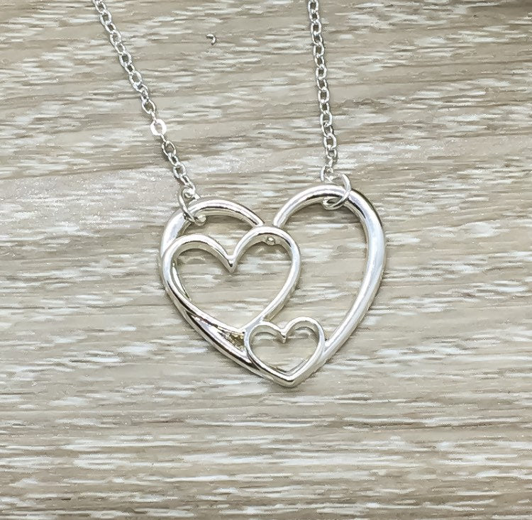 Mother Daughter Necklace with Box, Silver Hearts Necklace, Motherhood Gift, Mom Daughter Bonding, Gift for Daughter, Gift for Mom