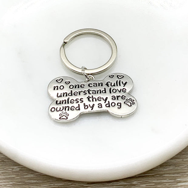 Dog Bone Keychain, Owned By a Dog, Dog Lover Gift, Dog Owner Quote, Doggy Keychain, Dog Mom Gift, Fur Mama Gift